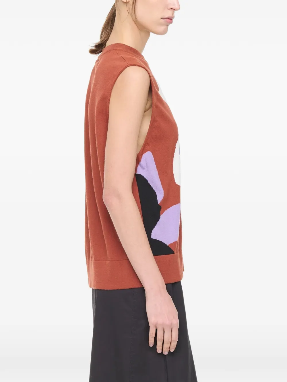Plan C intarsia top met bloemen Bruin