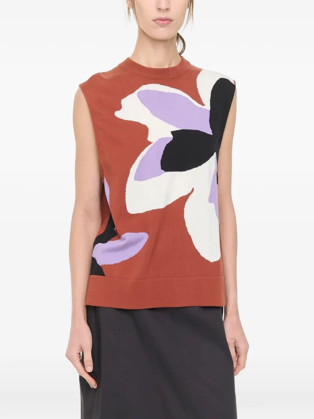 Plan C intarsia top met bloemen Bruin