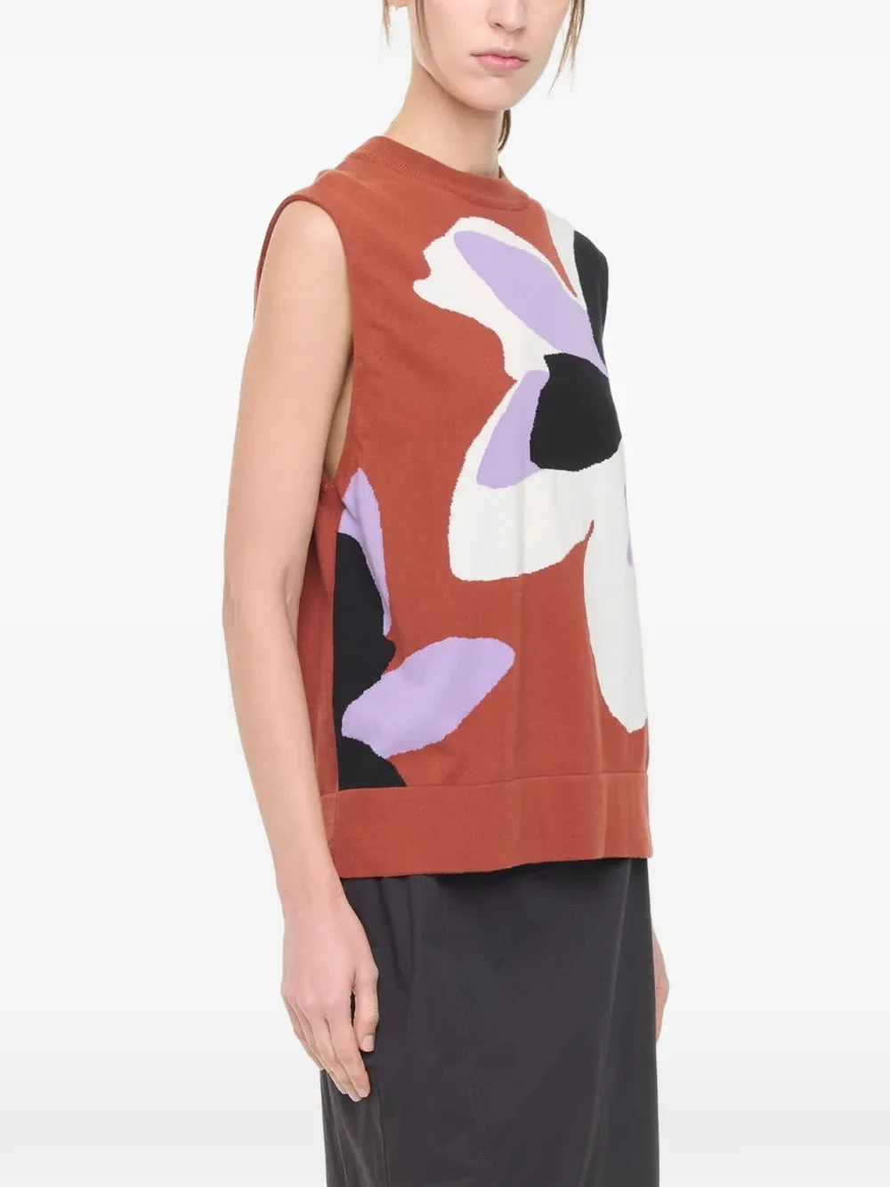 Plan C intarsia top met bloemen Bruin