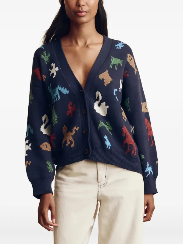 トップス 19ss/JACQUARD GRAPHIC CARDIGAN/3 The Great. Pictograph jacquard-knit Cardigan | Blue | FARFETCH