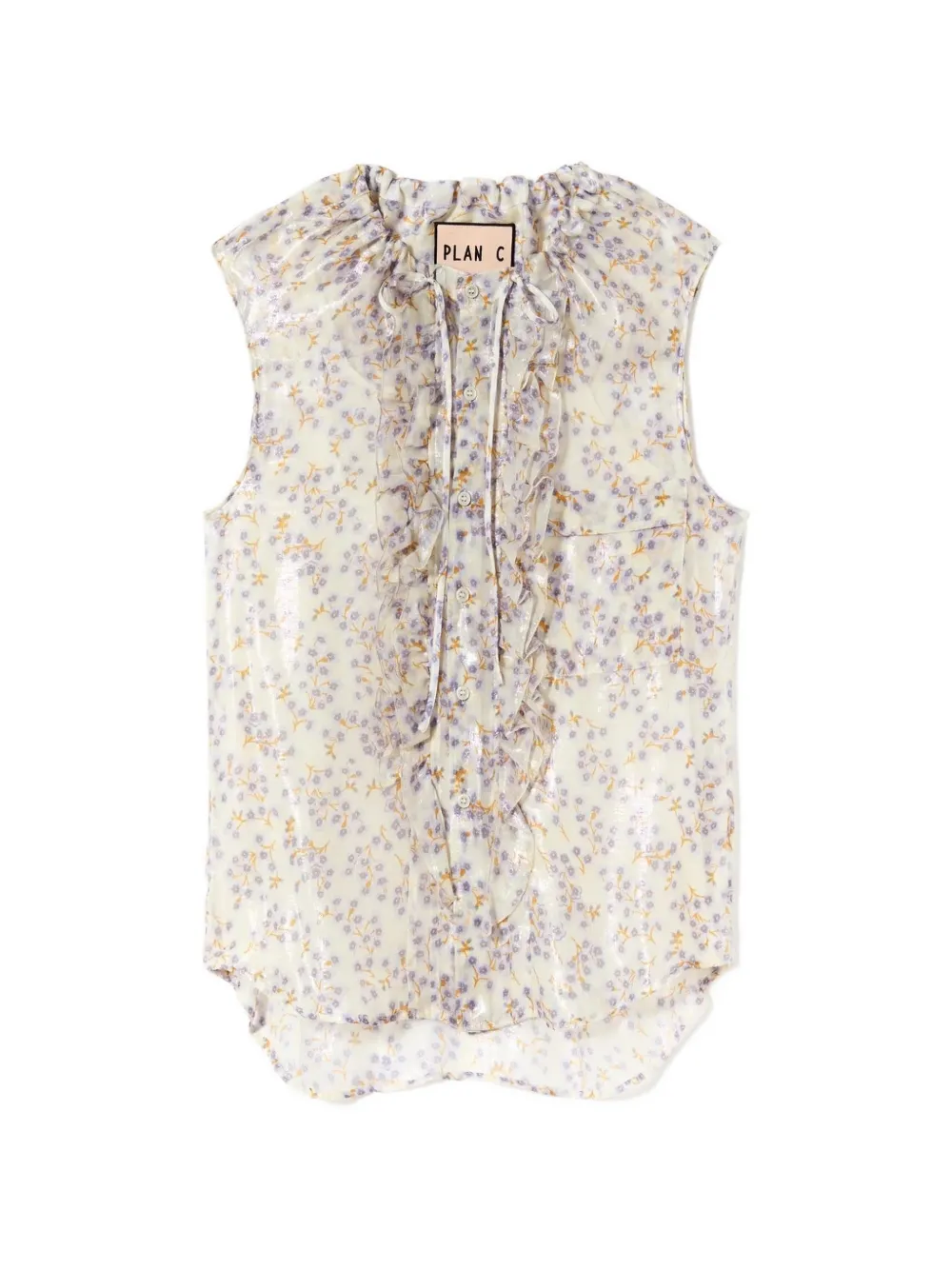 Plan C floral-print ruffled blouse - Neutrals