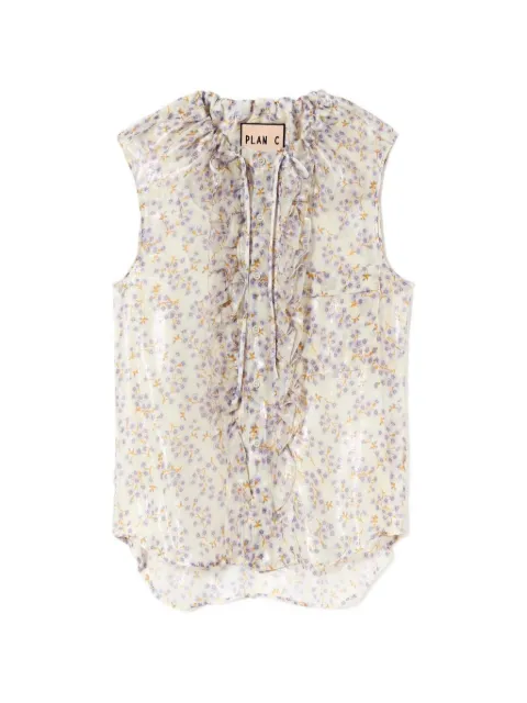 Plan C floral-print ruffled blouse