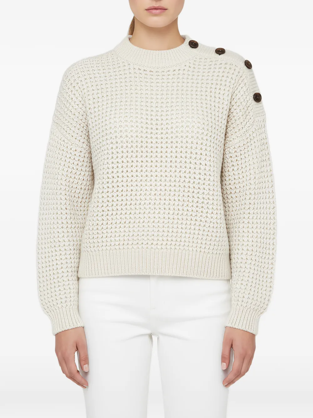 Brunello Cucinelli button-detail waffle-knit sweater - Toni neutri