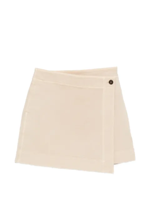 Closed wrap-style button-fastening skirt