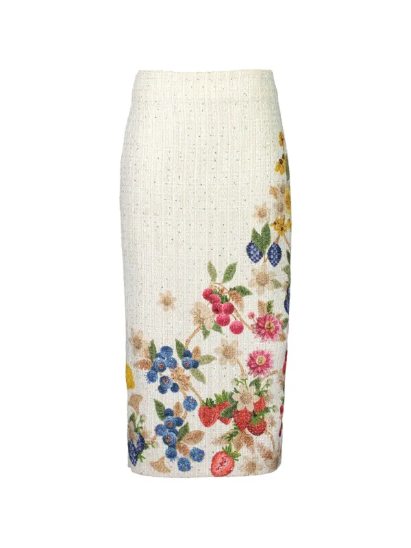 Mary Katrantzou Vargas Fruit-embroidered Midi Skirt in Neutrals