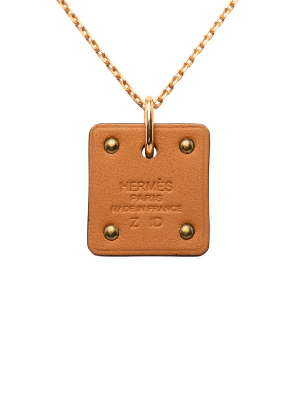  Hermès Pre-owned Collier Fantaisie En Plaqué Or Rose Et Cuir Swift à Petit Pendentif As De Cœur (2021) 