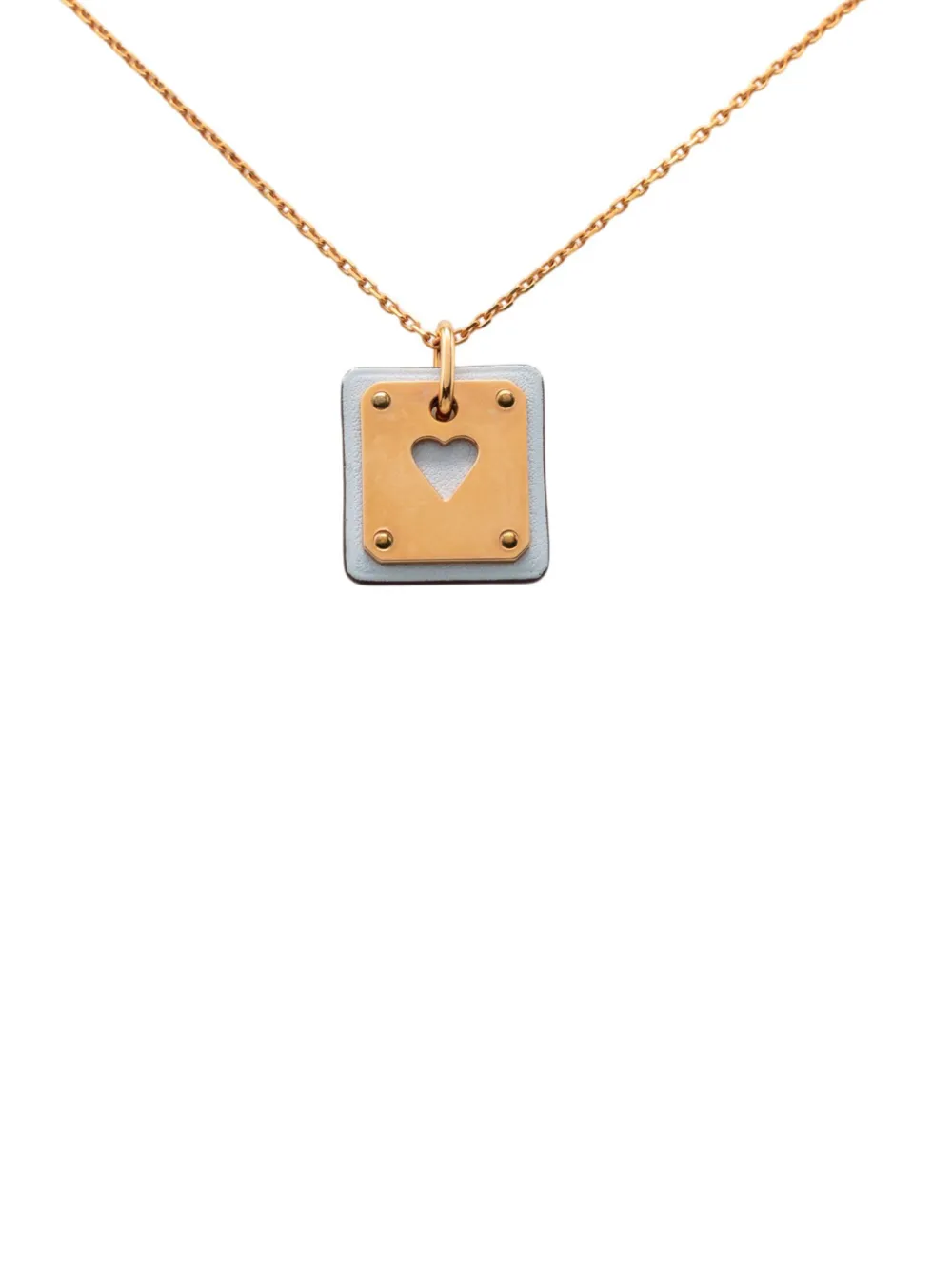  Hermès Pre-owned Collier Fantaisie En Plaqué Or Rose Et Cuir Swift à Petit Pendentif As De Cœur (2021) 