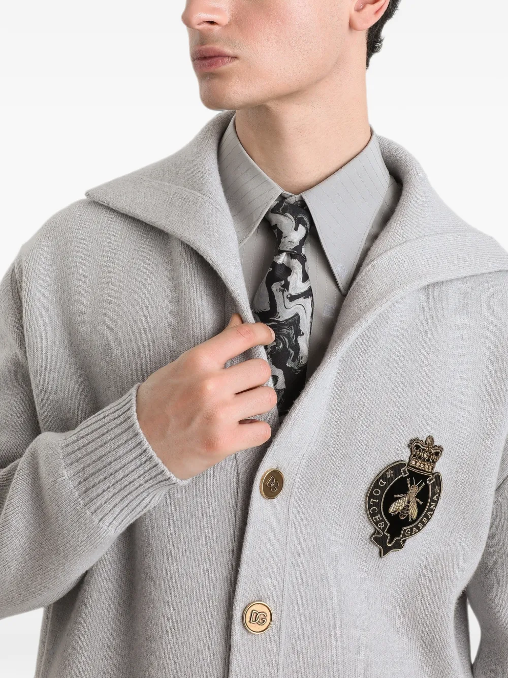 Dolce & Gabbana Vest van scheerwol met borduurwerk Grijs