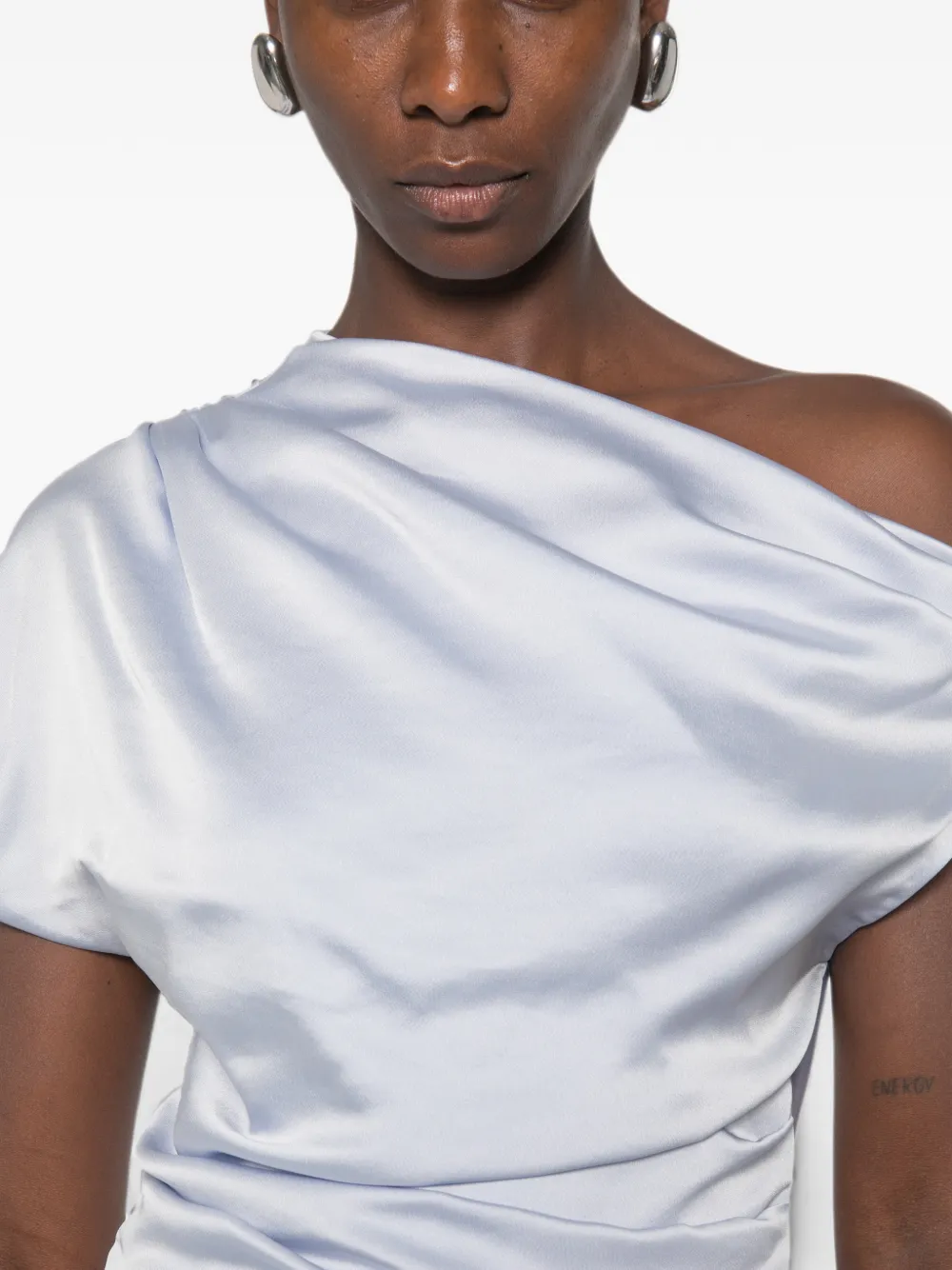 SIMKHAI Joanna off-shoulder satijnen midi-jurk Blauw