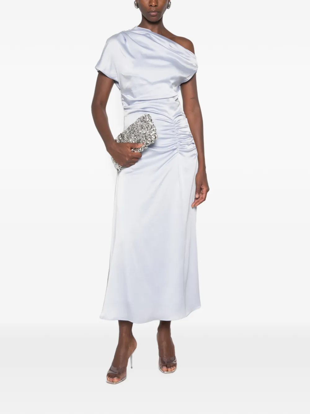 SIMKHAI Joanna off-shoulder satijnen midi-jurk Blauw