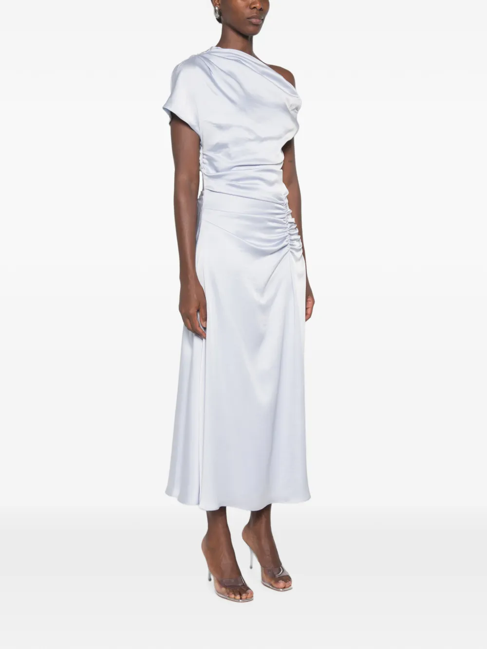 SIMKHAI Joanna off-shoulder satijnen midi-jurk Blauw