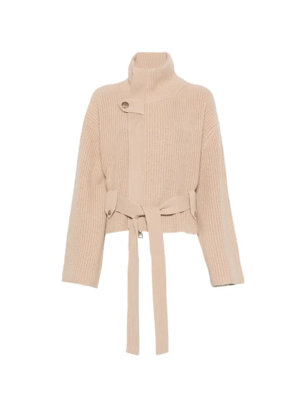 Brandon Maxwell Neal Belted Zip-front Cardigan in Neutrals