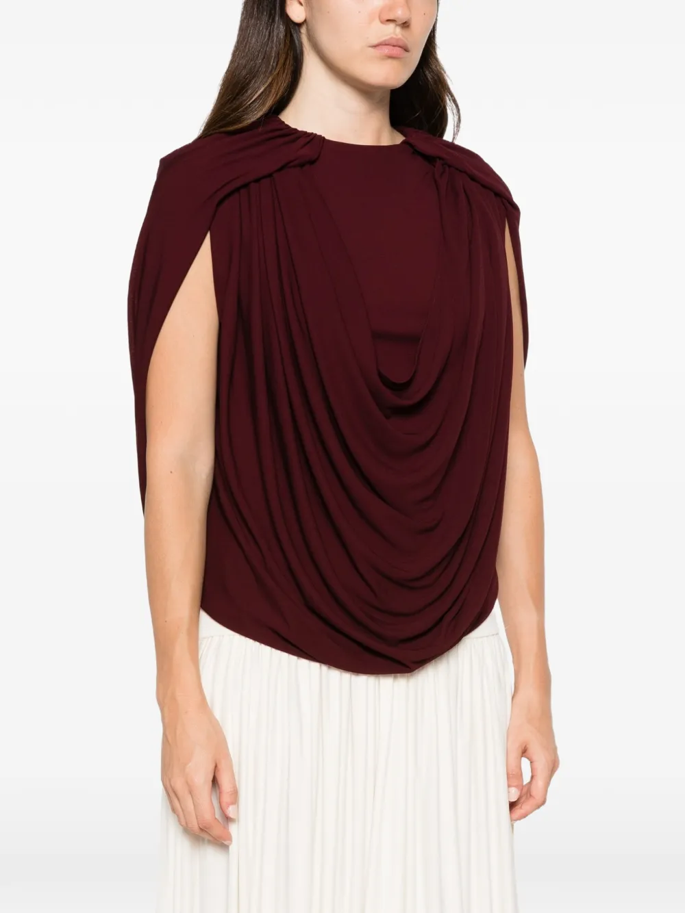 Brandon Maxwell The Astor Draped Jersey Blouse in Red, view 3
