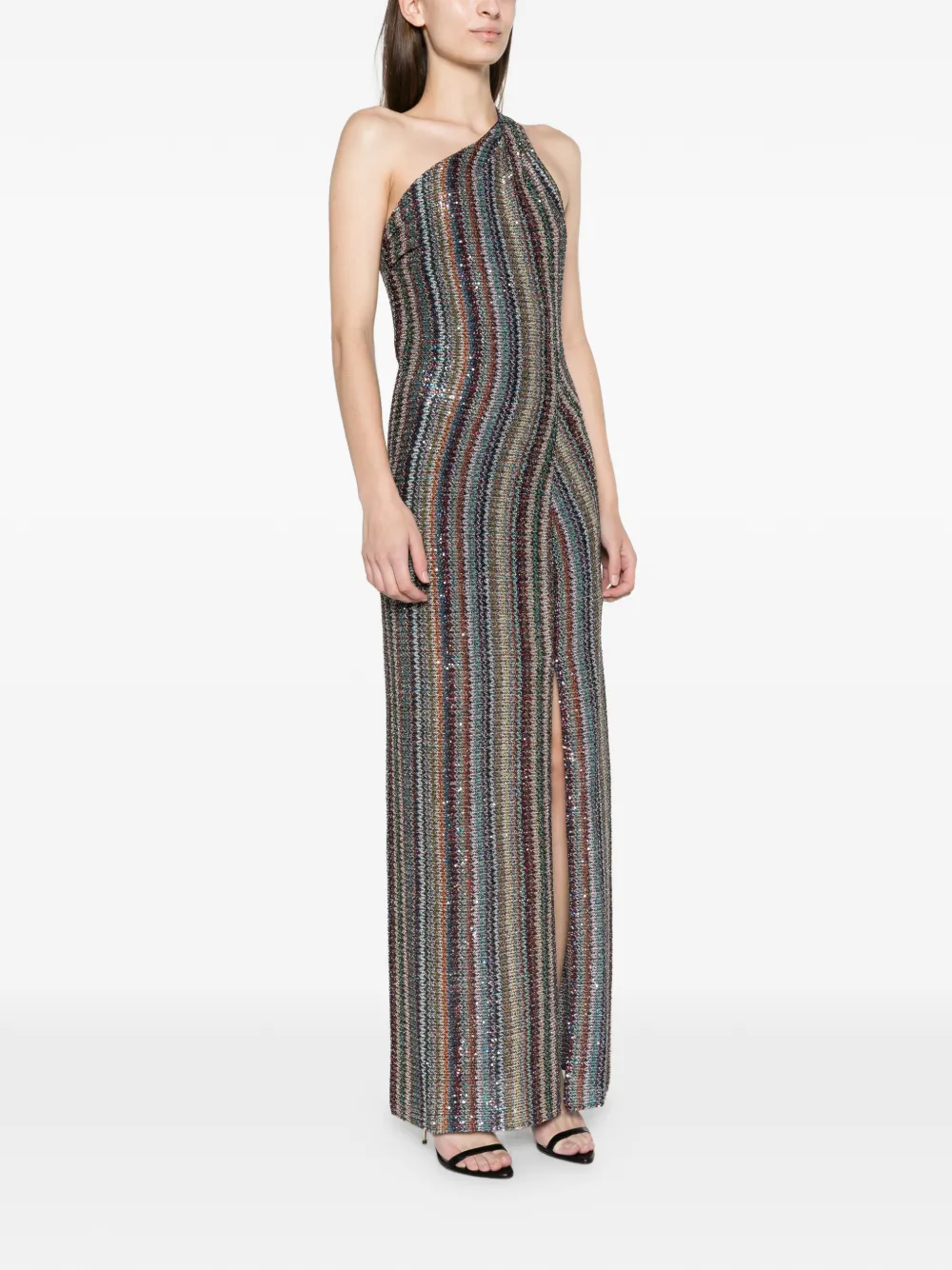 Missoni knit micro Chevron one-shoulder long dress Grijs