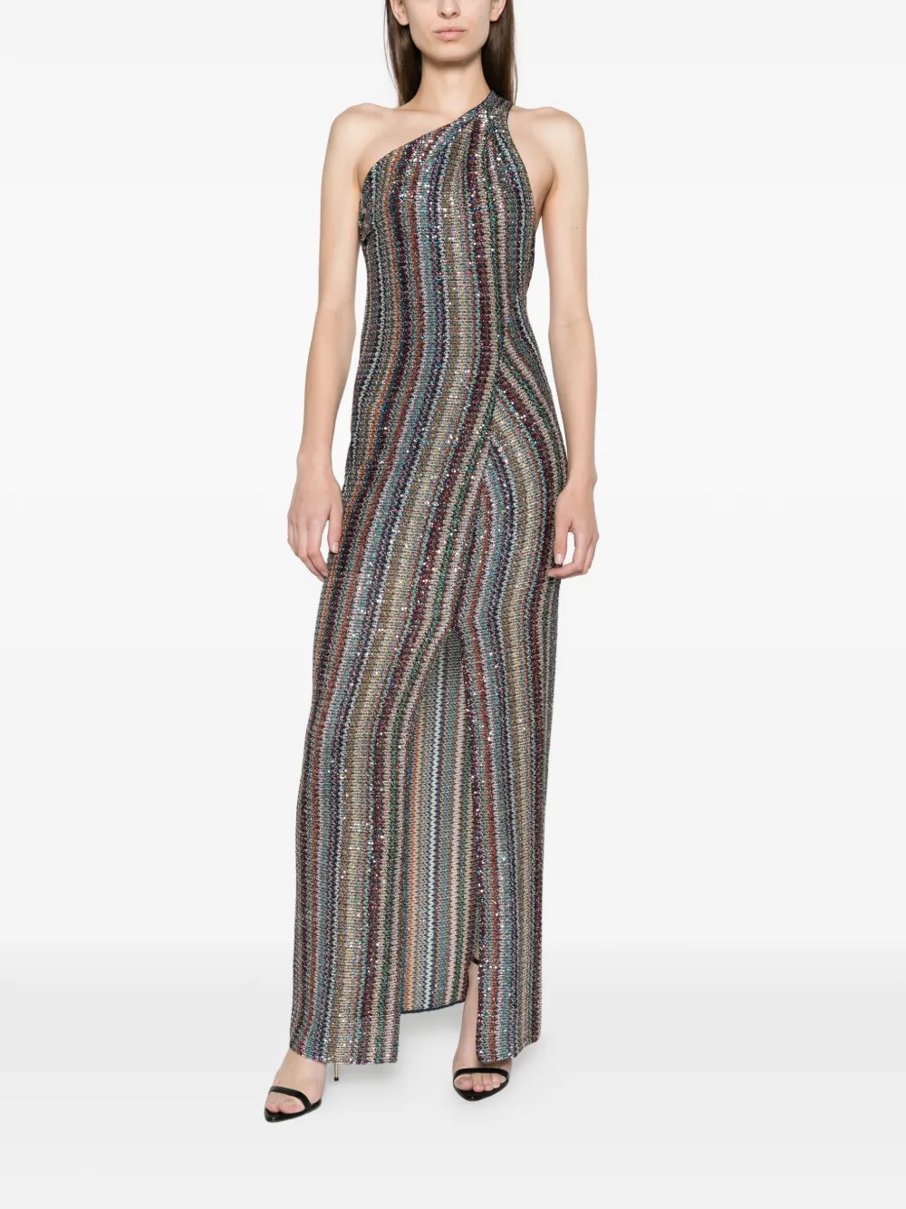 Missoni knit micro Chevron one-shoulder long dress Grijs