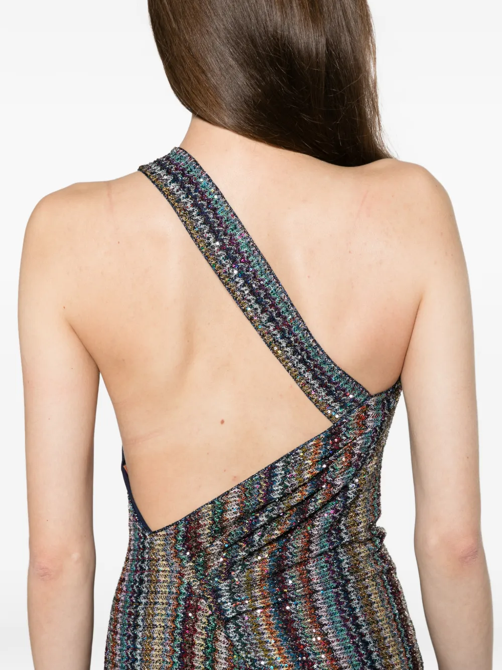 Missoni knit micro Chevron one-shoulder long dress Grijs
