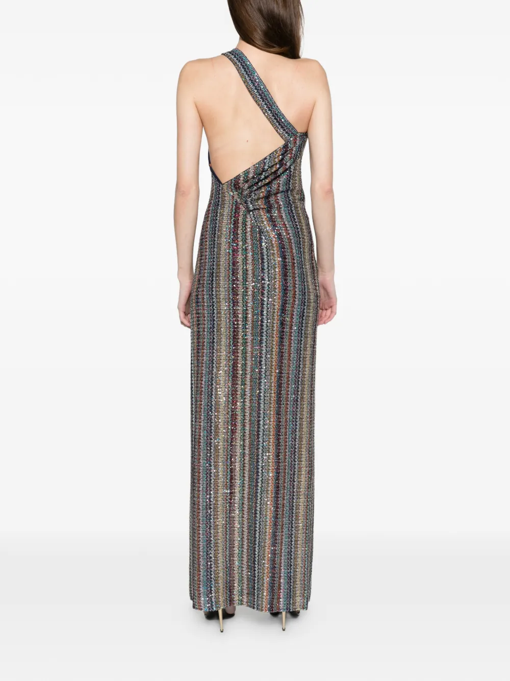 Missoni knit micro Chevron one-shoulder long dress Grijs