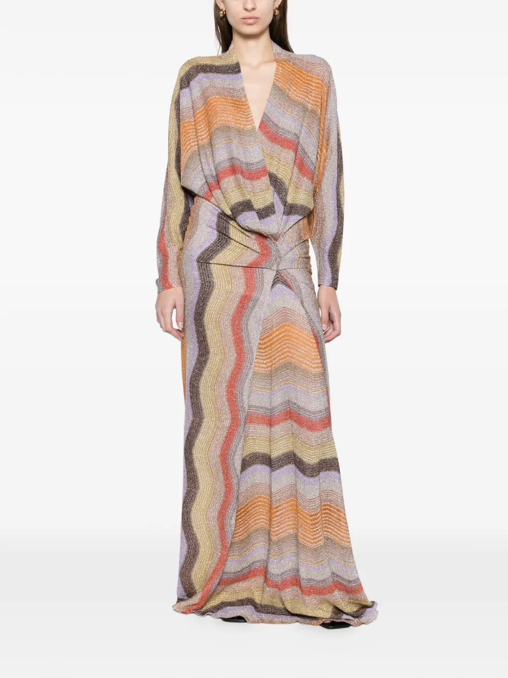 Missoni long dress with deep V-neckline Beige