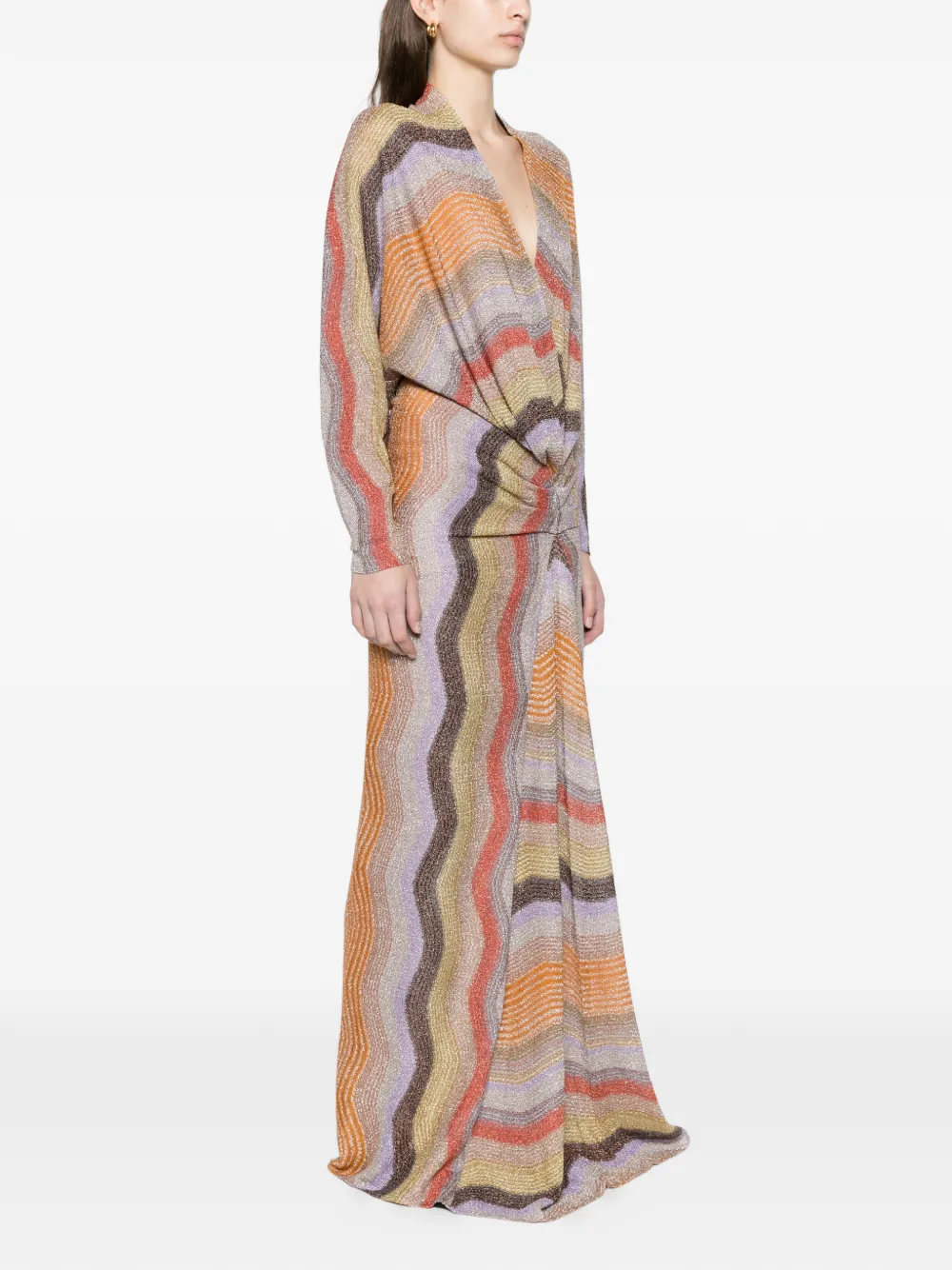 Missoni long dress with deep V-neckline Beige