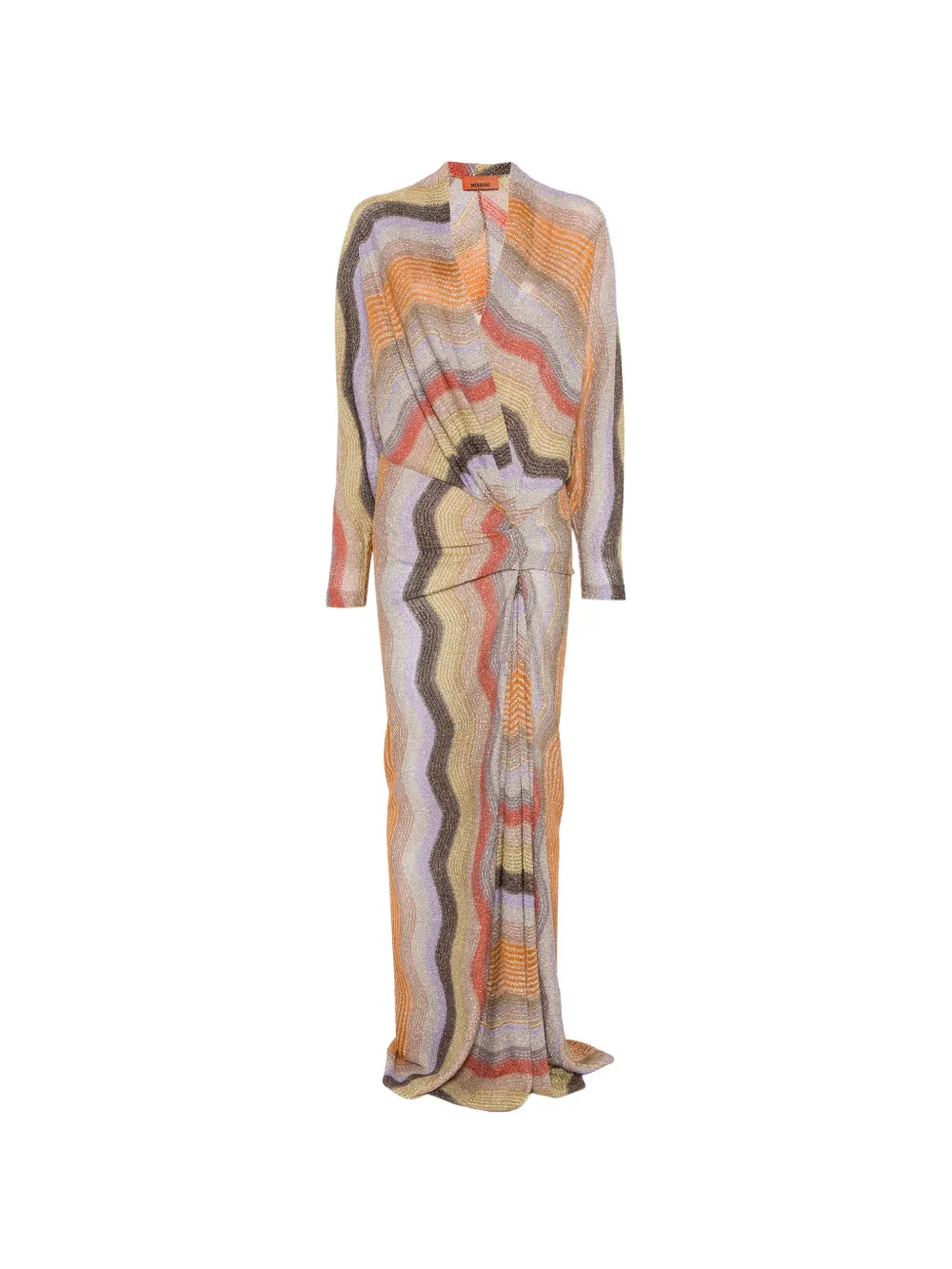 Missoni long dress with deep V-neckline Beige