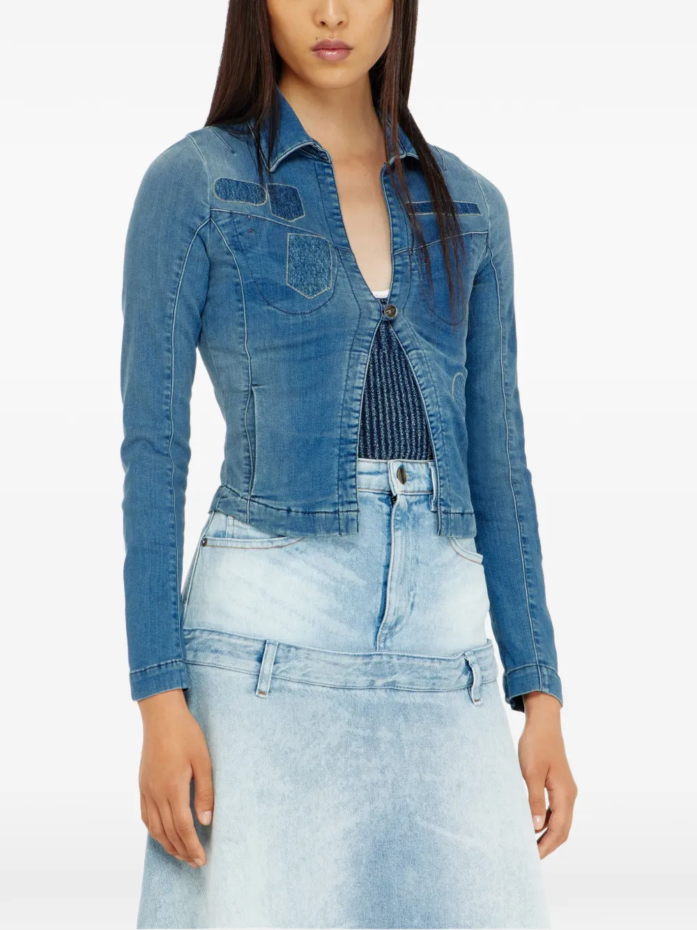Diesel Denim blouse met patch-effecten en één knoop Blauw