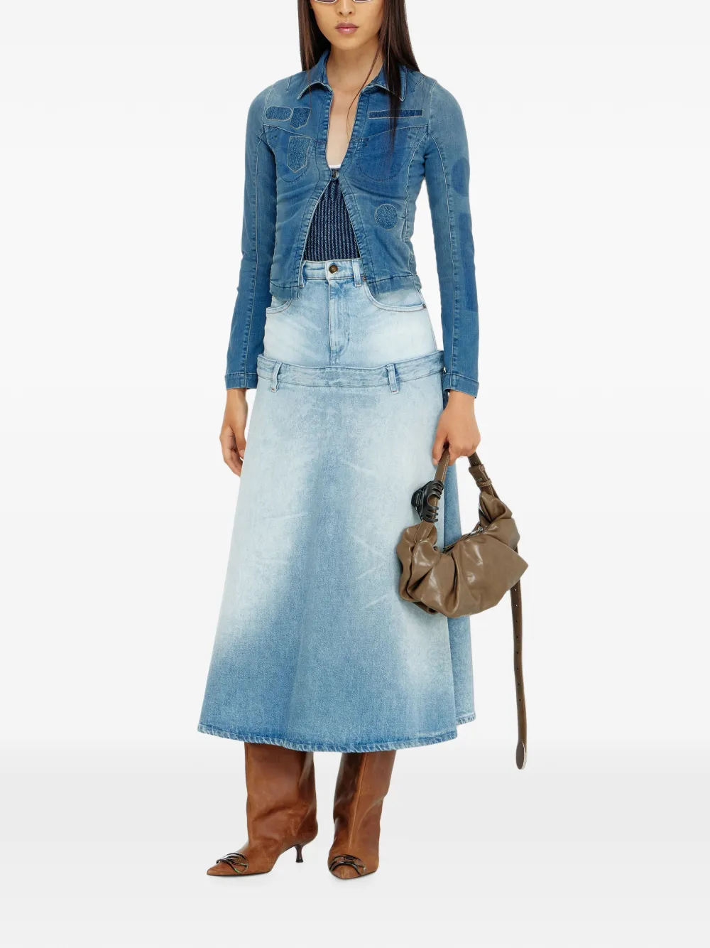 Diesel Denim blouse met patch-effecten en één knoop Blauw