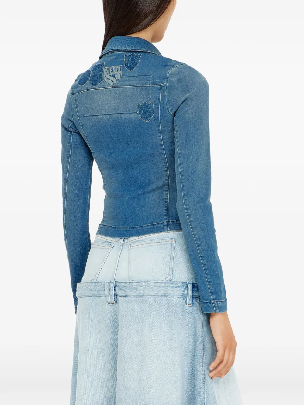 Diesel Denim blouse met patch-effecten en één knoop Blauw