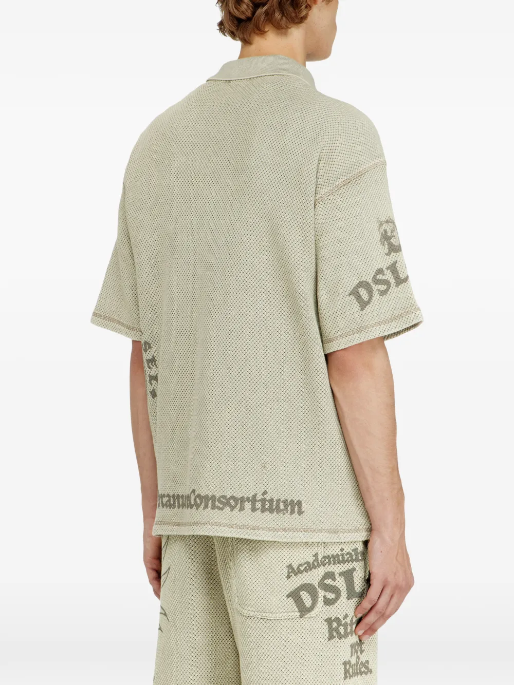 Diesel Katoenen poloshirt met jacquard en kwart rits Beige