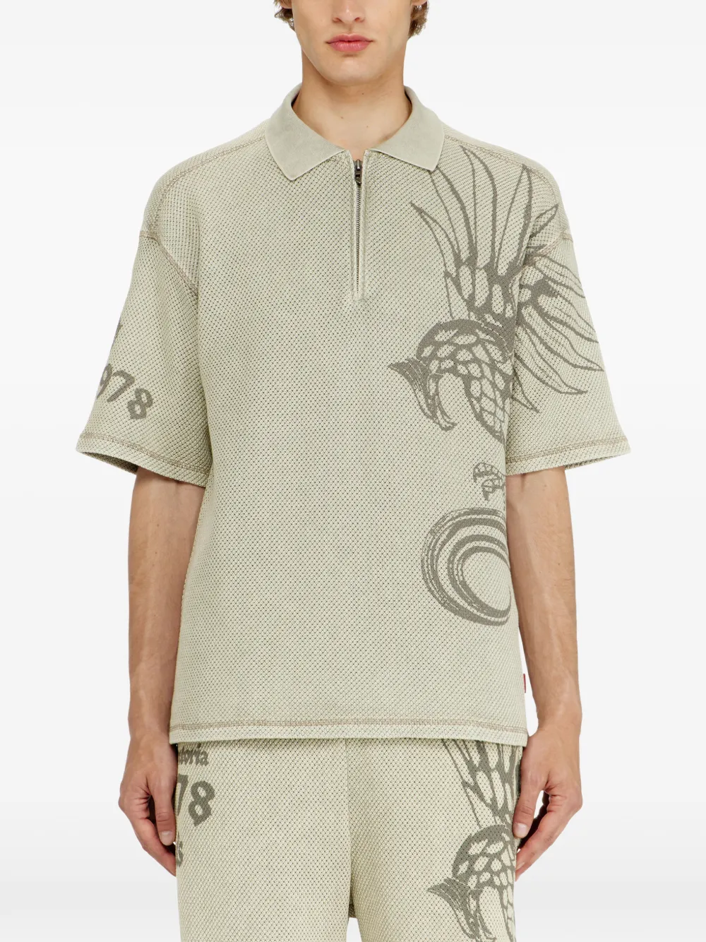 Diesel Katoenen poloshirt met jacquard en kwart rits Beige