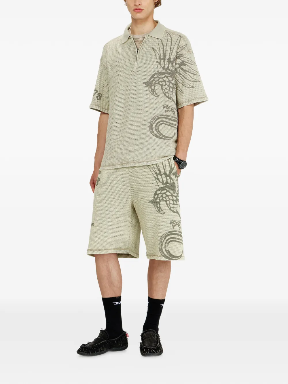 Diesel Katoenen poloshirt met jacquard en kwart rits Beige