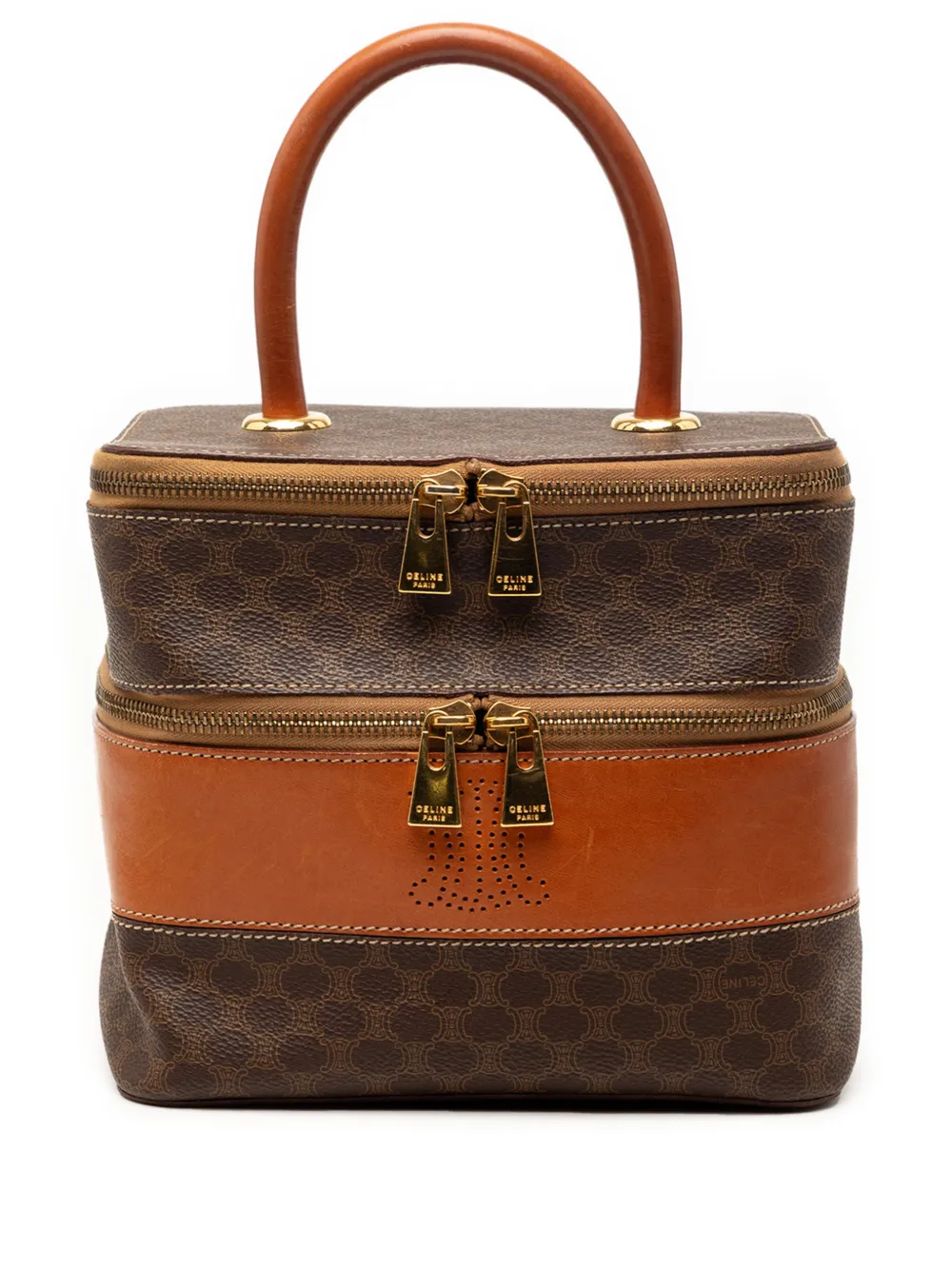 Celine Pre-Owned 1996 Macadam Coated Canvas and Leather Double Zip vanity bag - Marrone