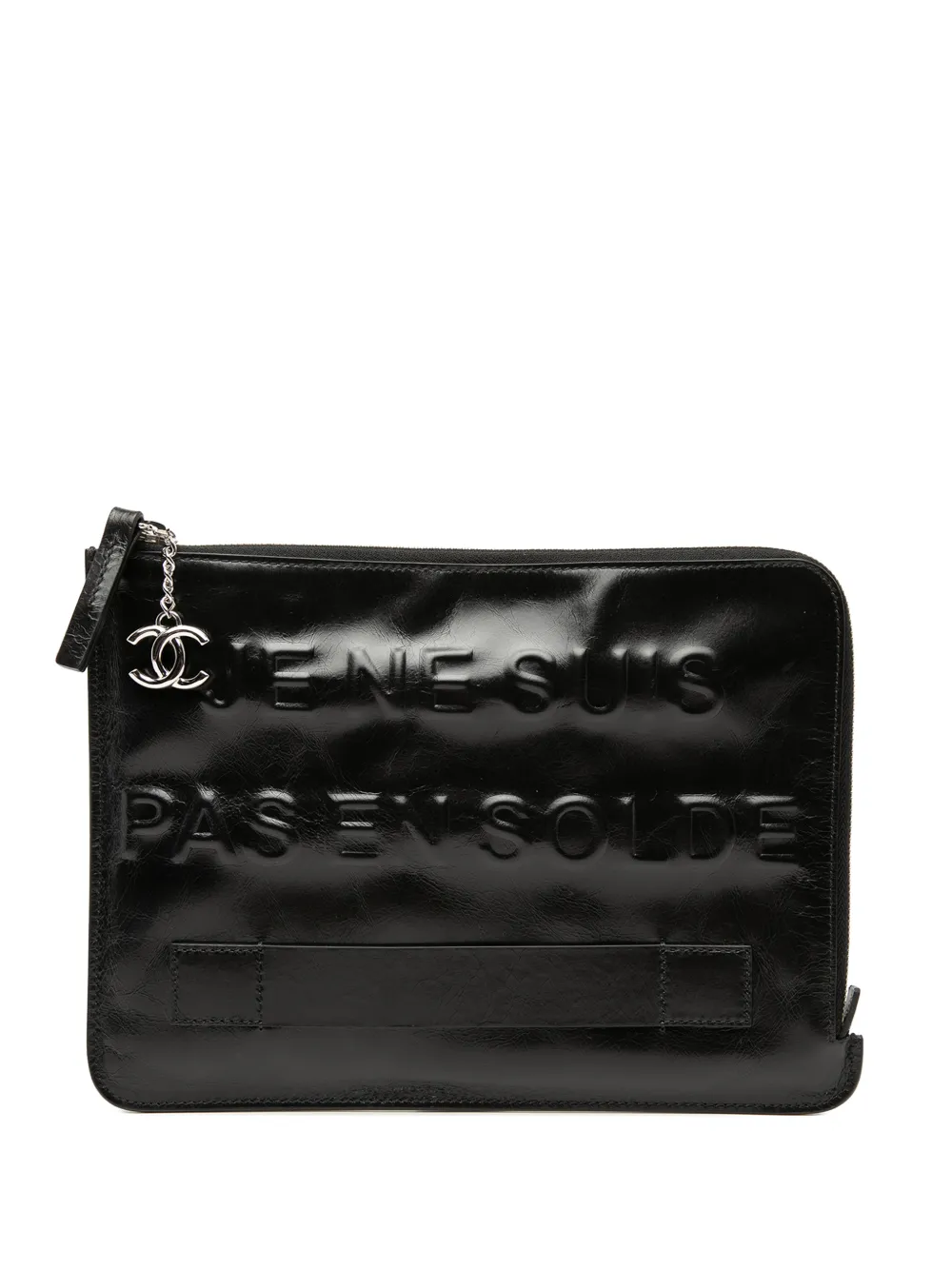 CHANEL Pre-Owned 2014-2015 Je Ne Suis Pas En Solde Distressed-Clutch aus Kalbsleder - Schwarz