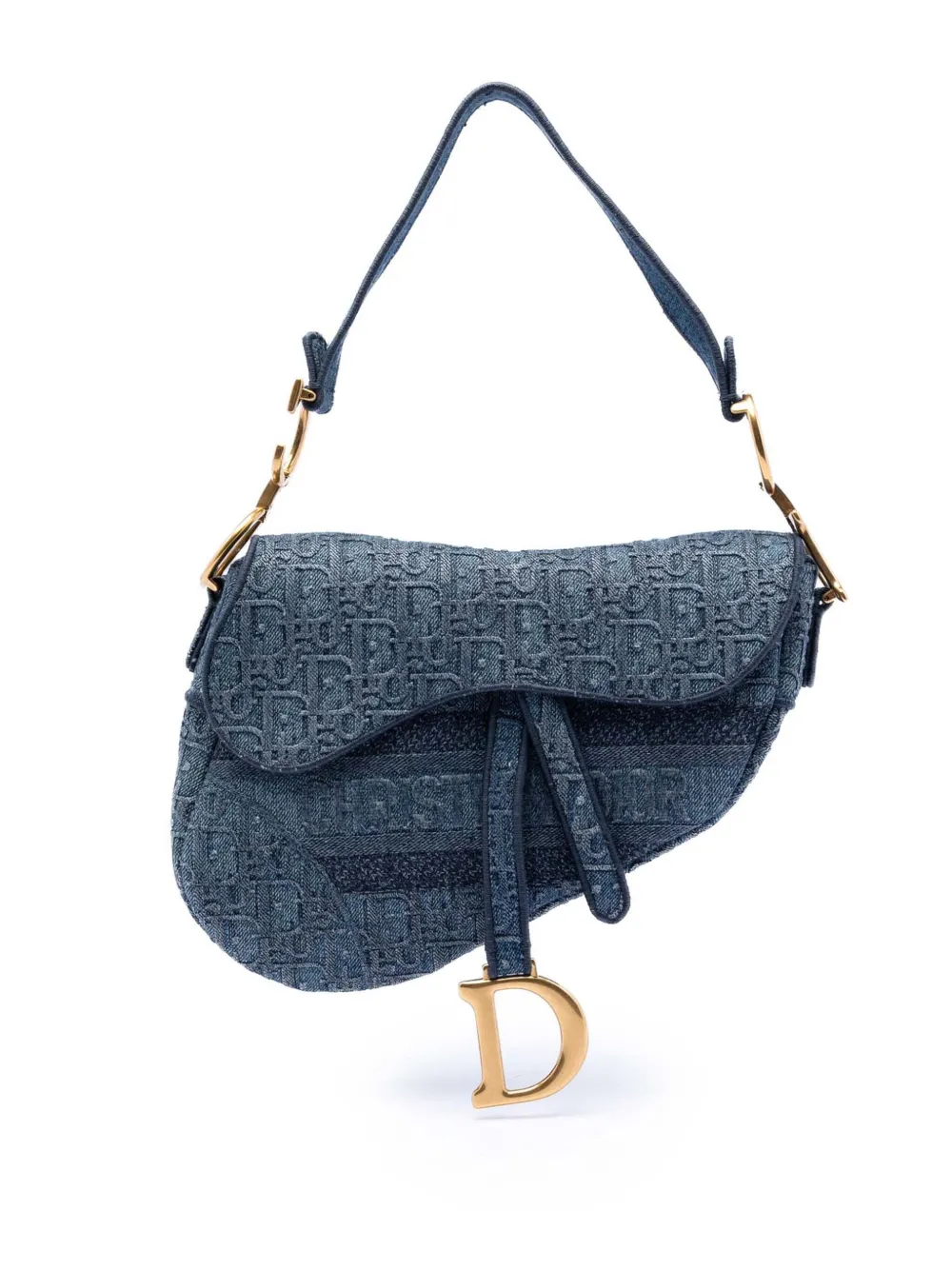 Christian Dior Pre-Owned 2019 Oblique Schultertasche aus Denim mit Stickerei - Blau