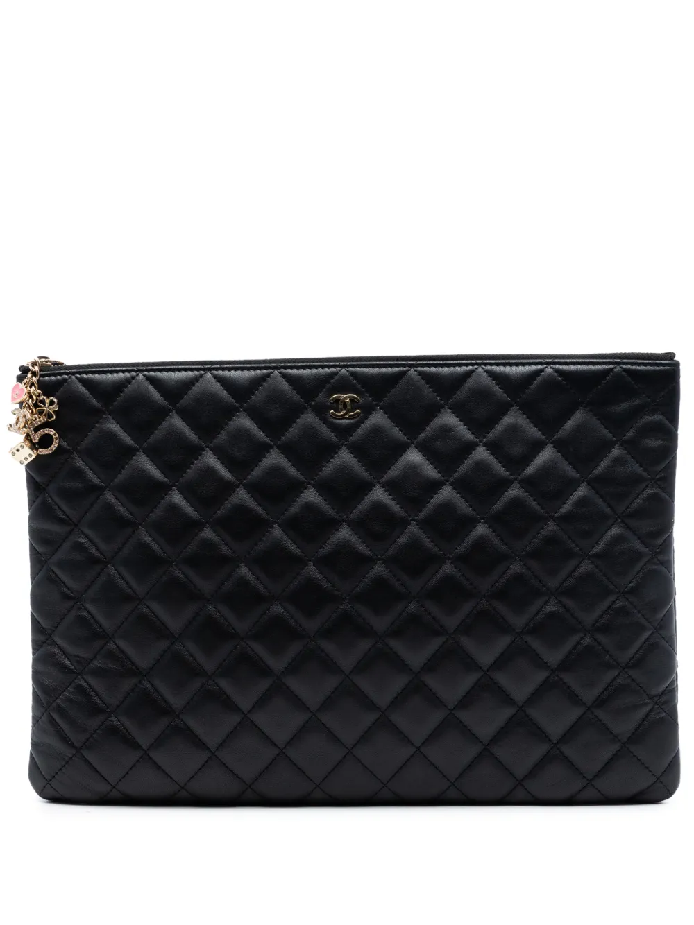 CHANEL Pre-Owned 2016-2017 Large Quilted Lambskin Casino Charms O Case clutch bag - Nero