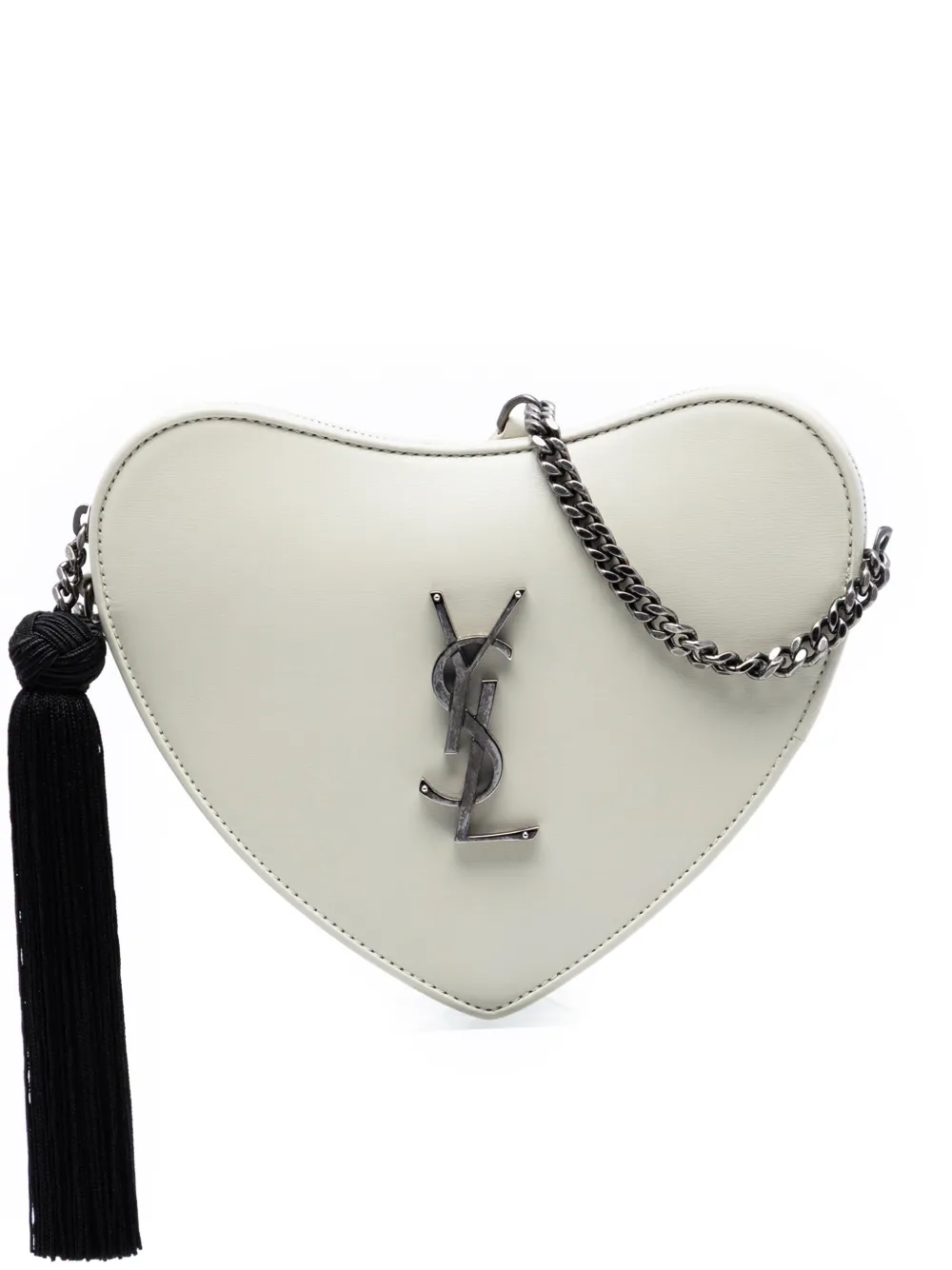 Saint Laurent Pre-Owned 2018 Leather Monogram Heart Tassel crossbody bag - Bianco