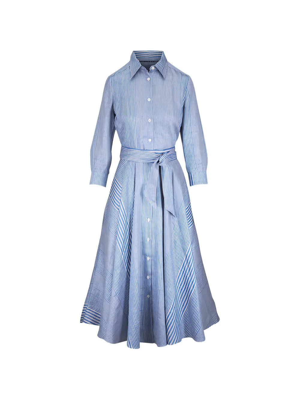 Sara Roka striped belted midi shirt dress - Blu