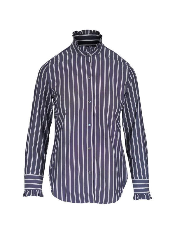 Nili Lotan Lydia Ruffled-trim Striped Blouse in Grey