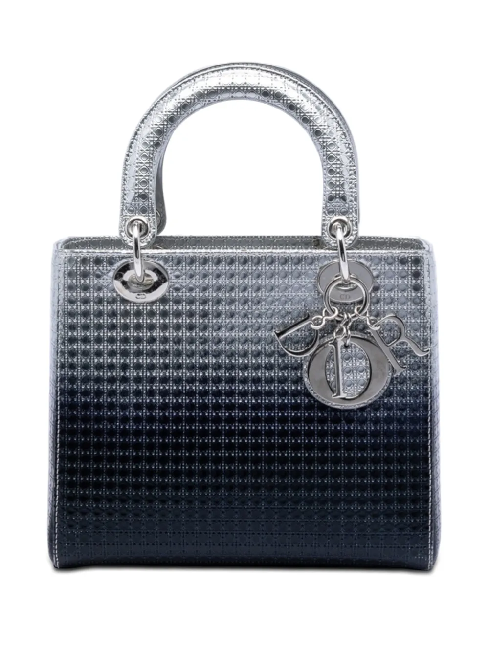 Christian Dior Pre-Owned 2016 Medium Ombre Metallic Patent Microcannage Lady Dior satchel - Argento