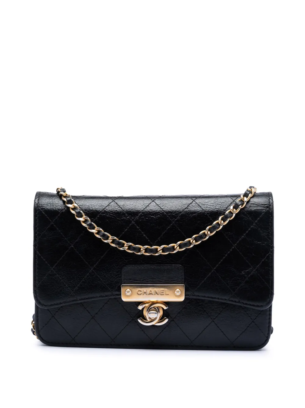 CHANEL Pre-Owned 2018-2019 Stitched Goatskin Golden CC Wallet On Chain crossbody bag - Nero