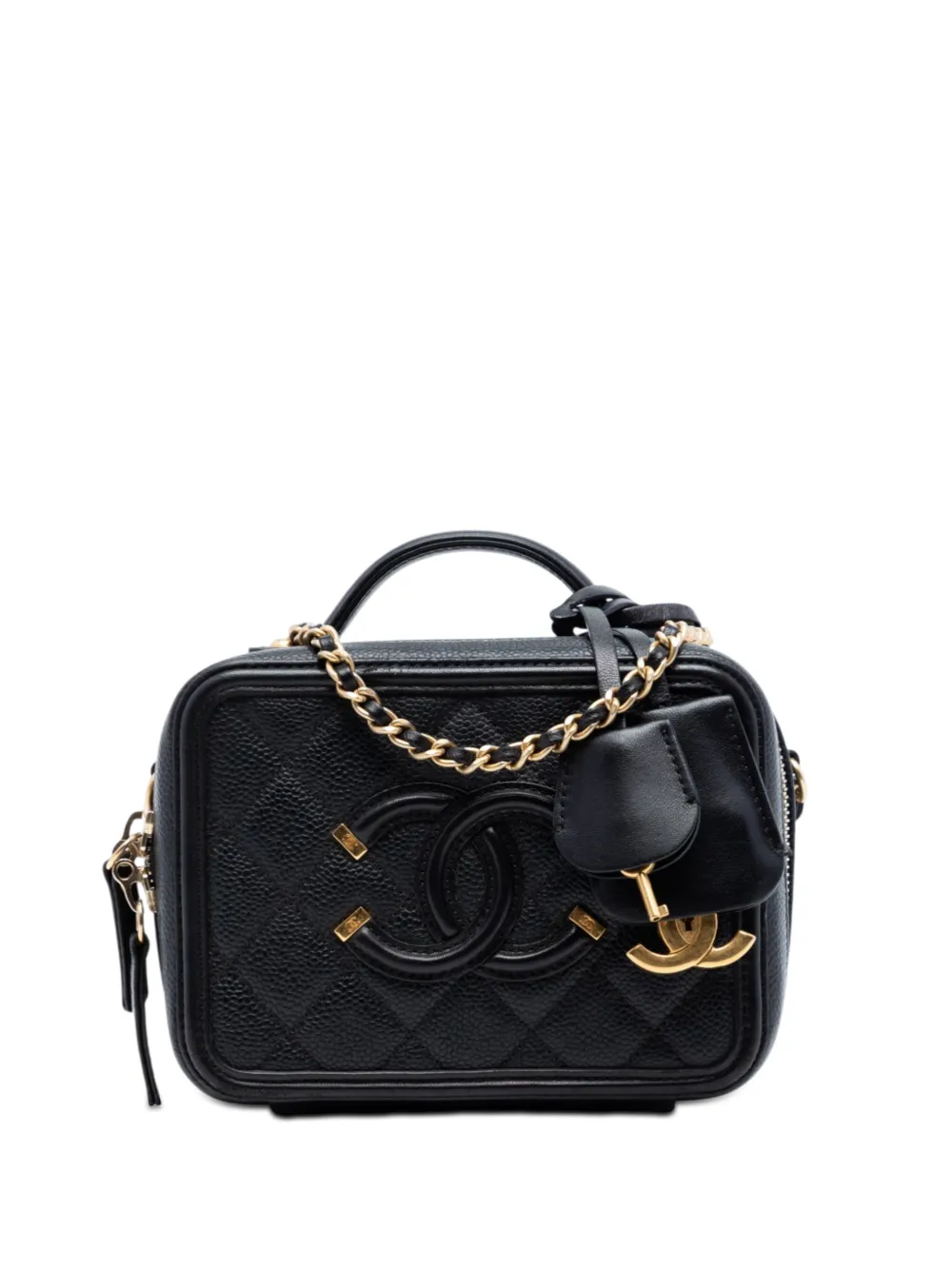 CHANEL Pre-Owned 2017-2018 Small Caviar CC Filigree Vanity Case satchel - Nero