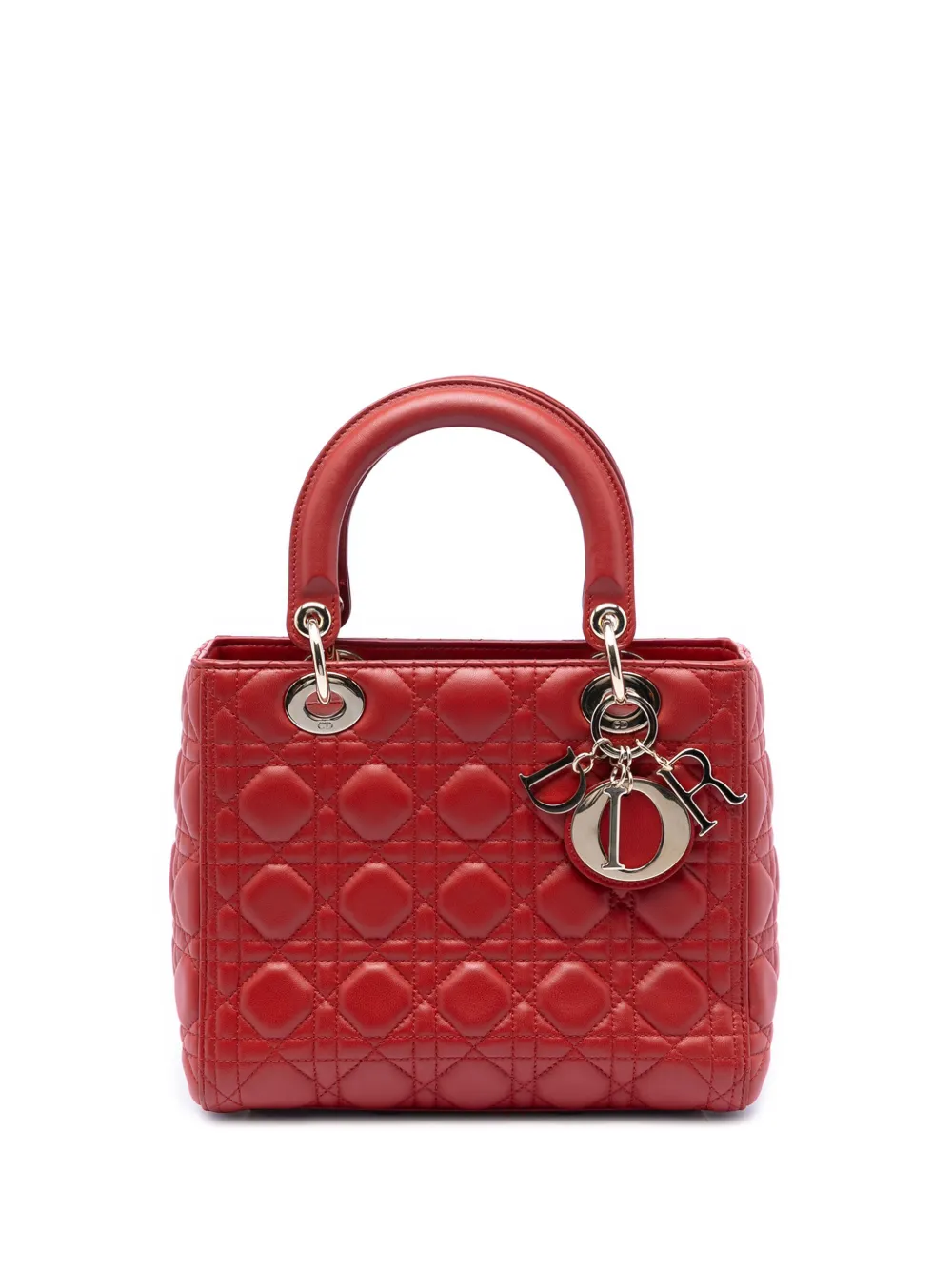 Christian Dior Pre-Owned 2017 Medium Lambskin Cannage Lady Dior satchel - Red