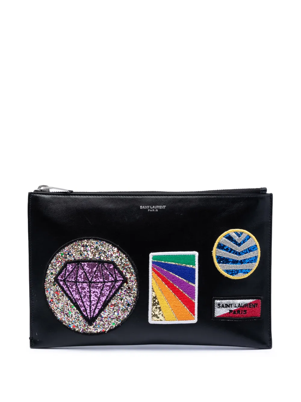 Saint Laurent Pre-Owned 2016 Leather Multi Patch Zip Pouch clutch bag - Nero