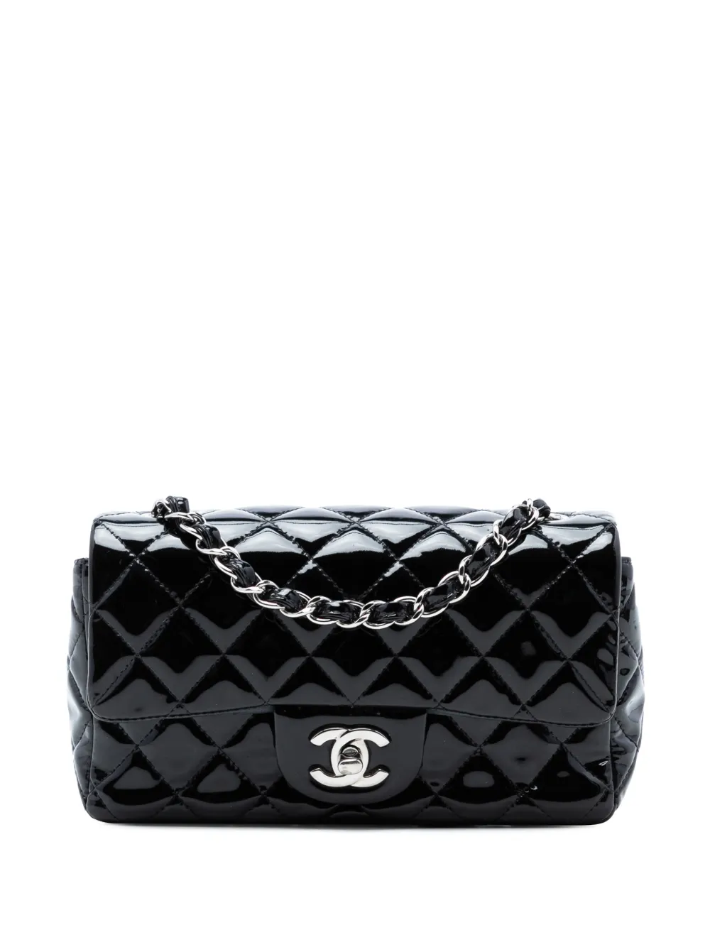 CHANEL Pre-Owned 2013-2014 Mini Rectangular Classic Patent Single Flap crossbody bag - Black