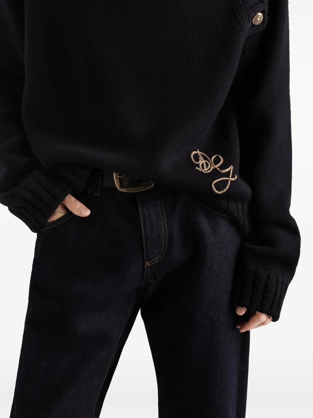 Dolce & Gabbana Glad gebreide coltrui met logo Blauw