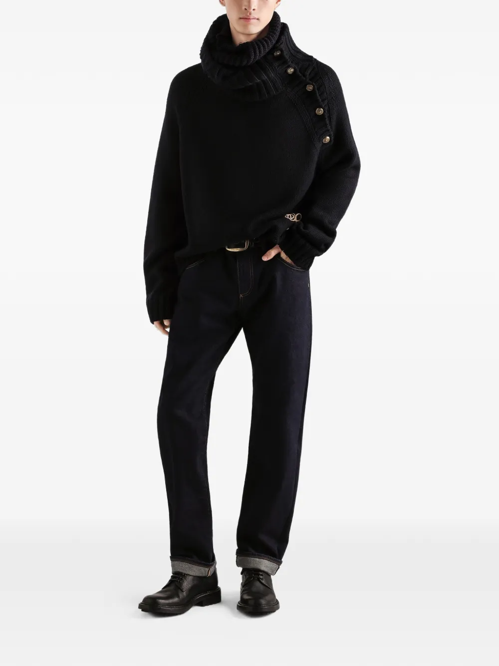 Dolce & Gabbana Glad gebreide coltrui met logo Blauw
