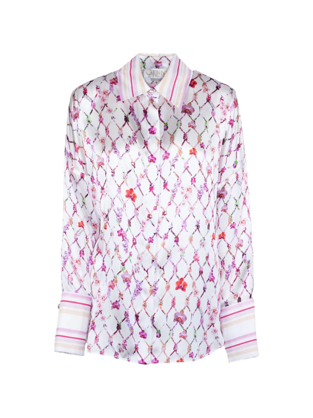 Genny floral-print silk shirt - White