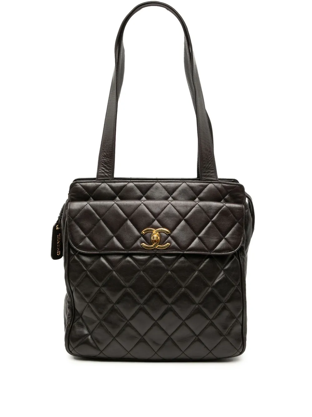 CHANEL Pre-Owned 1994-1996 CC Quilted Lambskin Front Pocket tote bag - Marrone