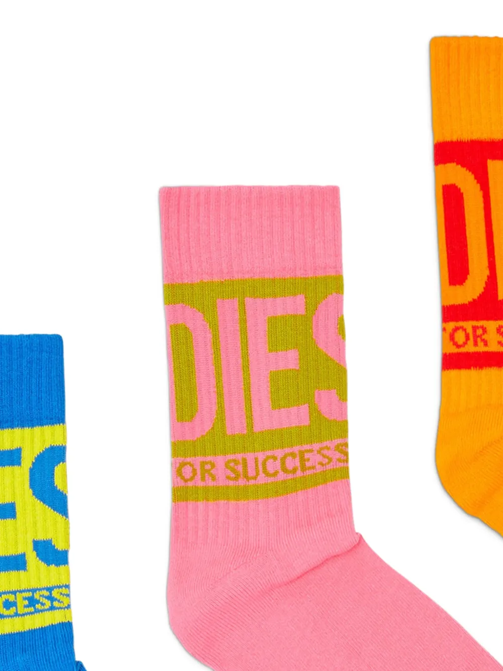 Diesel Drie paar katoenen sokken met logo-detail en geribbelde afwerking Blauw