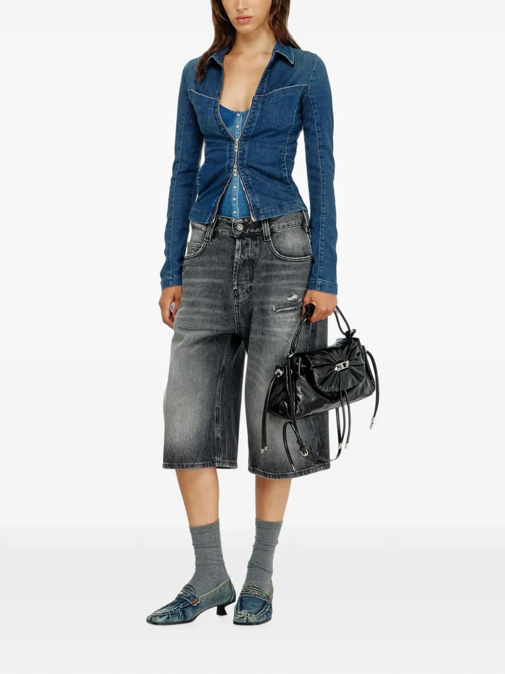 Diesel Denim blouse met rits Blauw