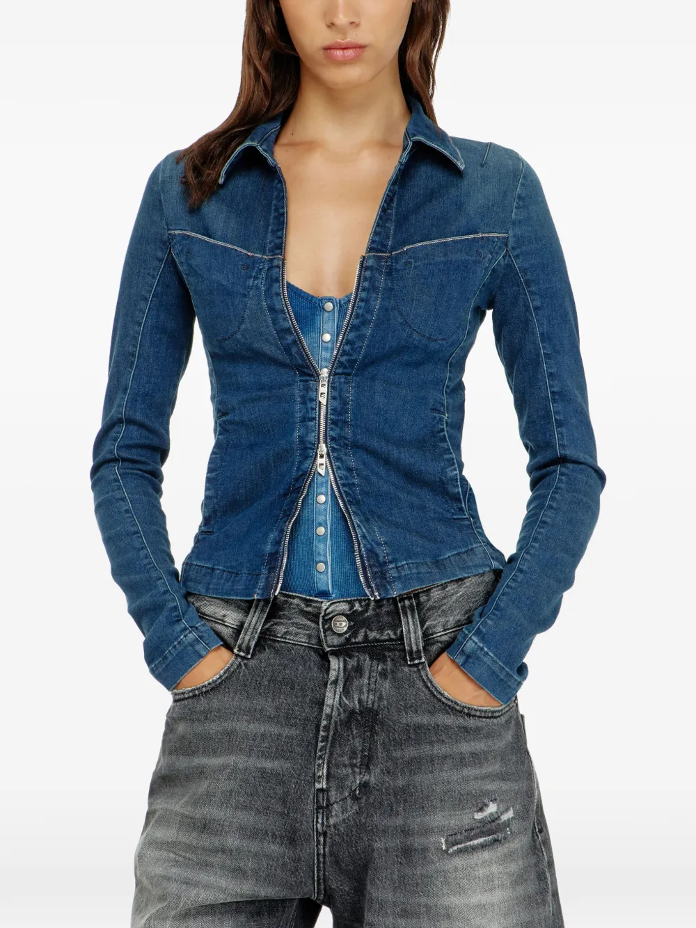 Diesel Denim blouse met rits Blauw